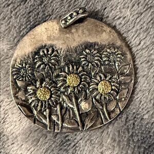 Classic Or Paz sterling silver sunflower pendant two tone 14k gold plated